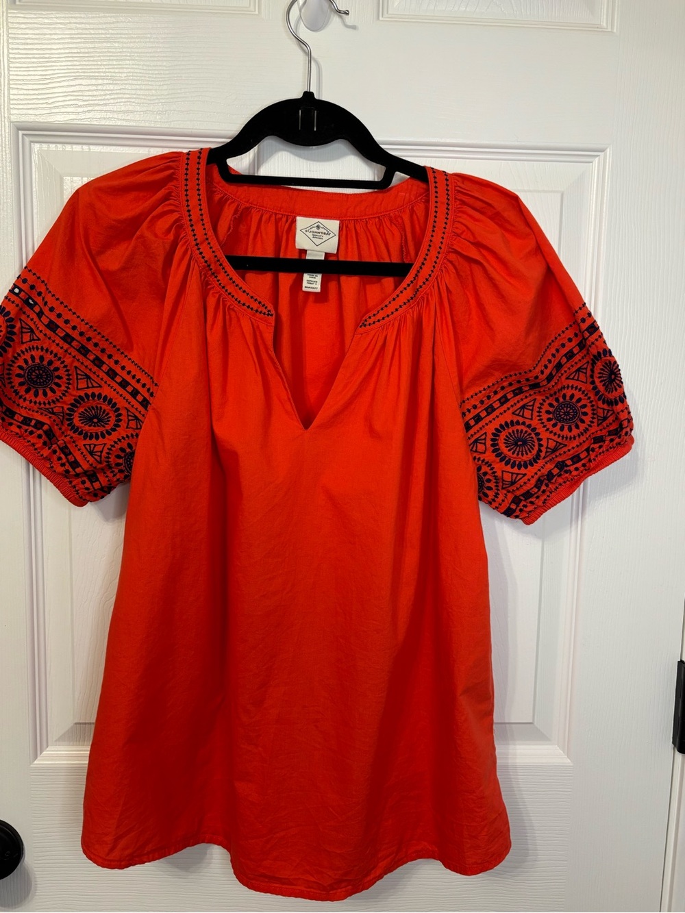 St. John’s Bay 100% Cotton Embroidered Peasant Blouse Orange Medium - Picture 5 of 16